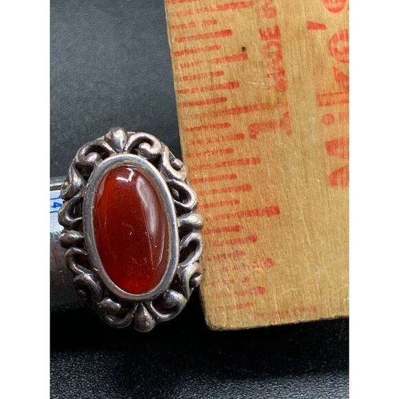 Carnelian Ring Size 6.5 Sterling SIlver Oval Stone Ornate Ring Red Stone Ring - Picture 7 of 7